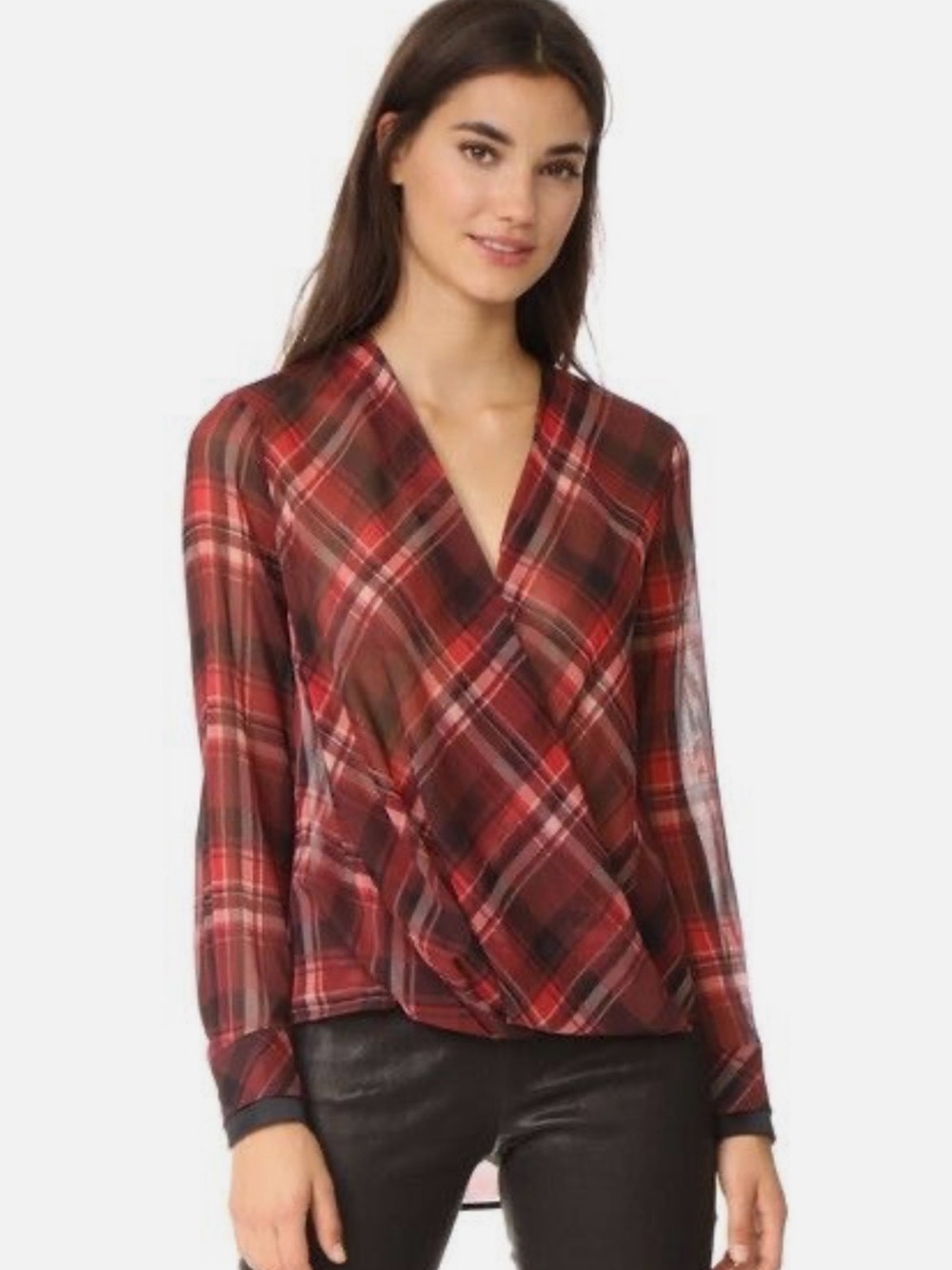 Rag & Bone Victor 100% Silk Red Plaid Draped Blouse Top